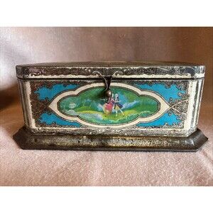 VTG 1920 Artstyle Chocolates Tin Featuring Hand Fan and Classic Couple Scene USA